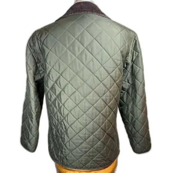 Barbour Eskdale Quilted Snap Jacket Mens Size S Green Corduroy Collar